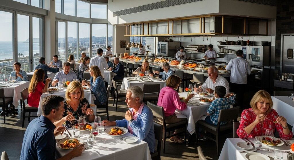 San Diego restaurant, ocean view dining, group diners
